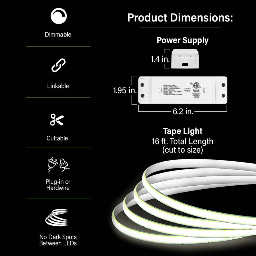 Feit Electric 16 Ft. 2950 Lumen LED Seamless Tape Light with Remote White, large image number 11