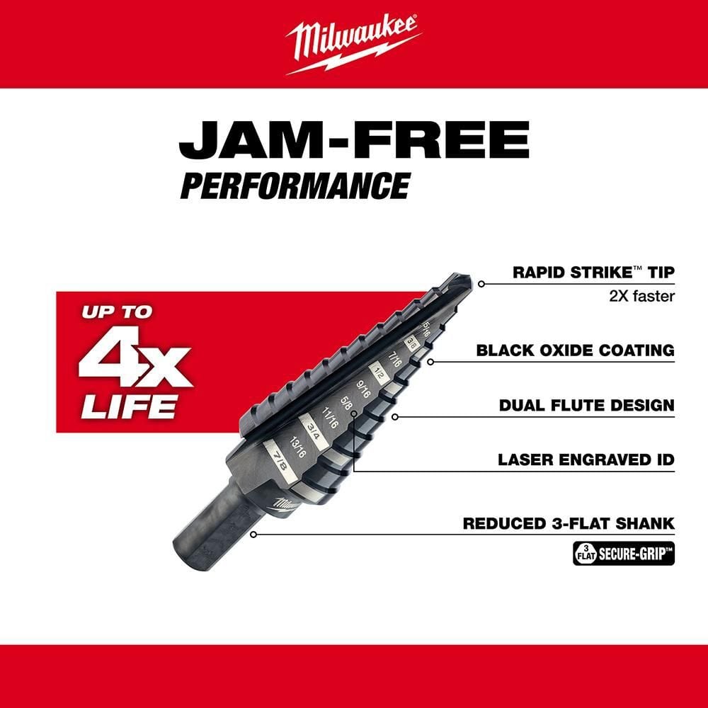 Milwaukee #4 Step Drill Bit 3/16 in. - 7/8 in. x 1/16 in., large image number 4
