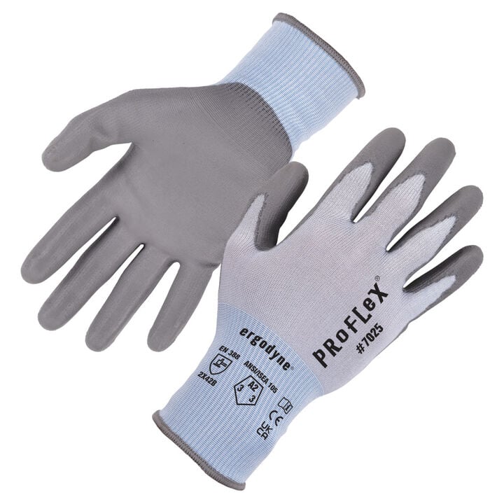 Ergodyne ANSI A2 PU Coated Cut Resistant Gloves, Blue and Gray, Large