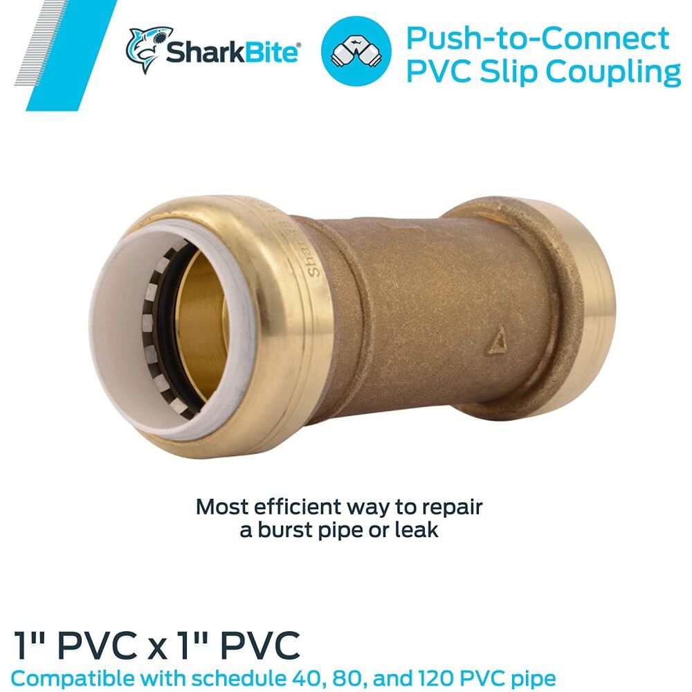 Sharkbite 1in PVC x 1in PVC Brass Slip Coupling, large image number 2