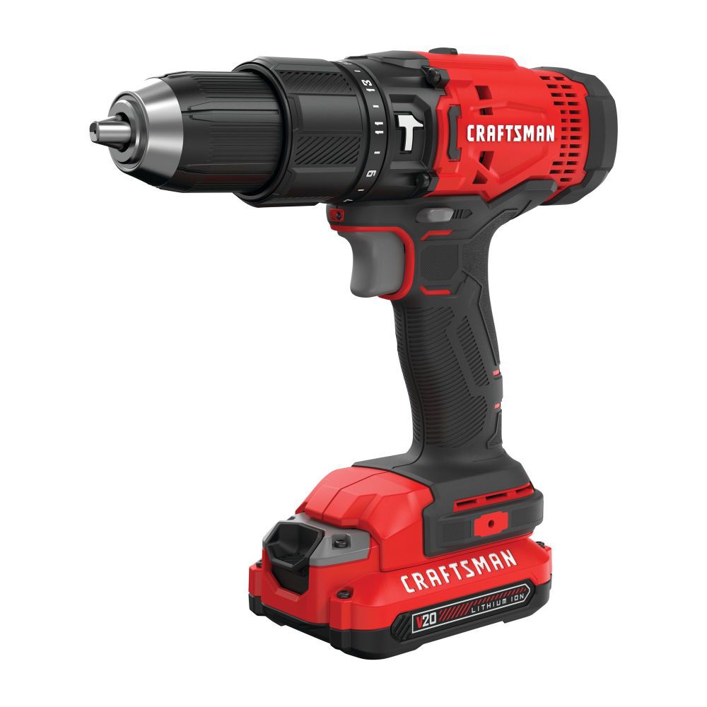CRAFTSMAN V20 Cordless 1/2-Inch Hammer Drill Kit with Charger and Two 1.5 Ah Batteries - CMCD711C2