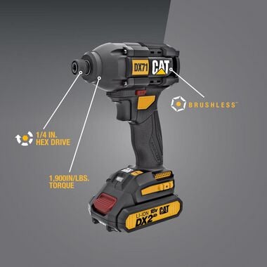 CAT 18V 1 FOR ALL 1/4 in Impact Driver Two Battery Cordless Kit, large image number 2