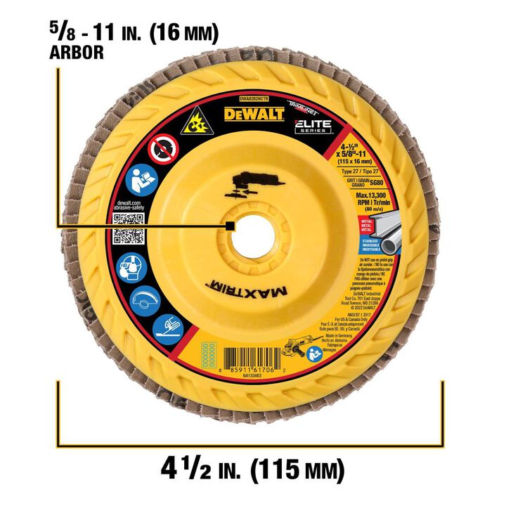 DEWALT 4 1/2in X 5/8in 11 80G T27 XP Ceramic Trim Flap Disc, large image number 1