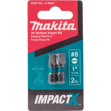 Makita Impact X #8 Slotted 1 Insert Bit 2/pk, large image number 2