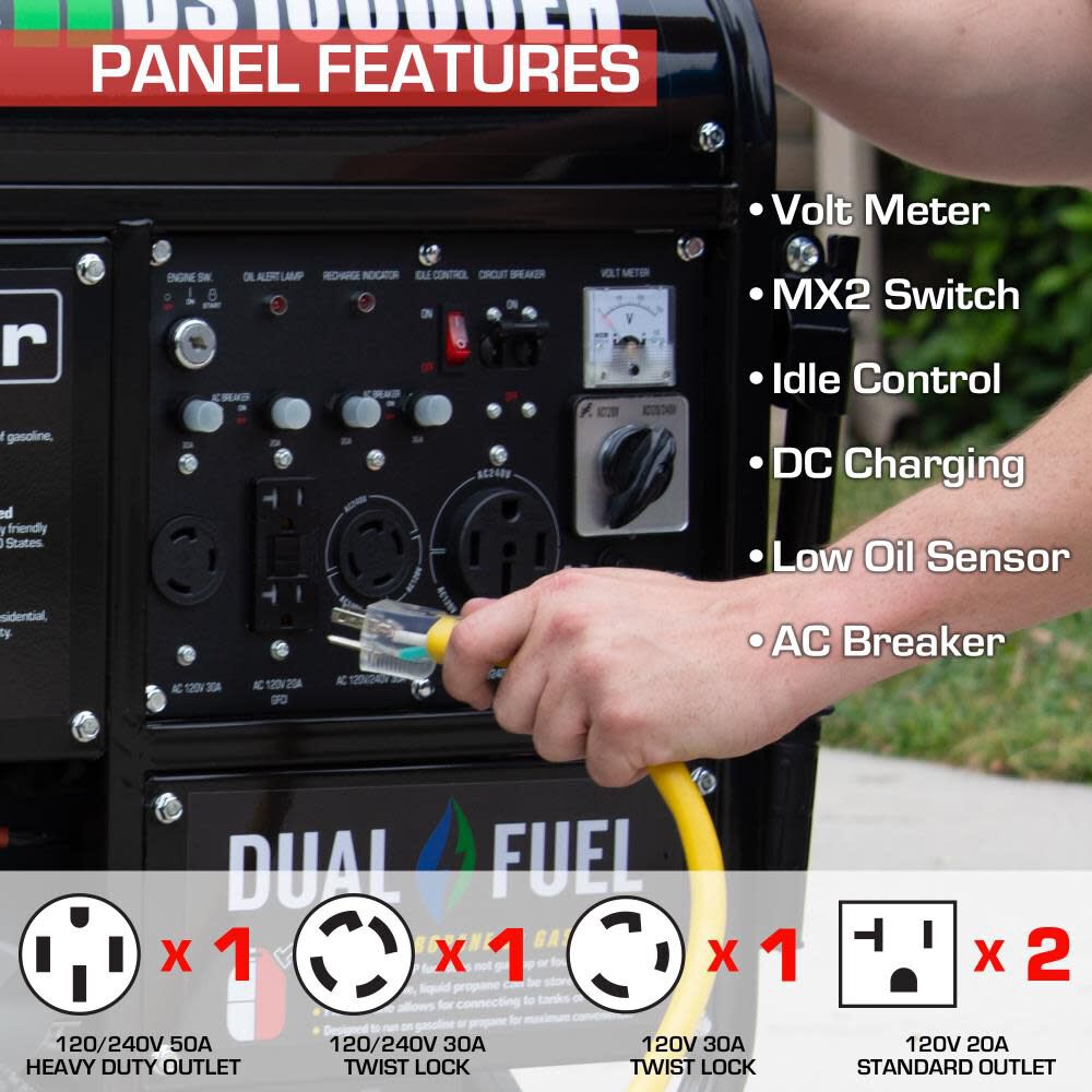 Duromax 10000Watt Dual Fuel Hybrid Portable Generator DS10000EH from