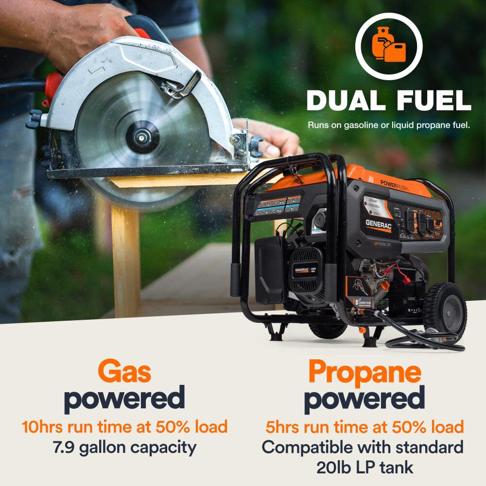 Generac 9,400 Watt Dual Fuel 49-State Portable Generator with COsense Technology, large image number 4