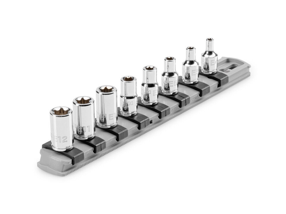 Tekton 1/4 Inch External Star Socket Set with Rail, 8 Pieces (E4-E12), large image number 1