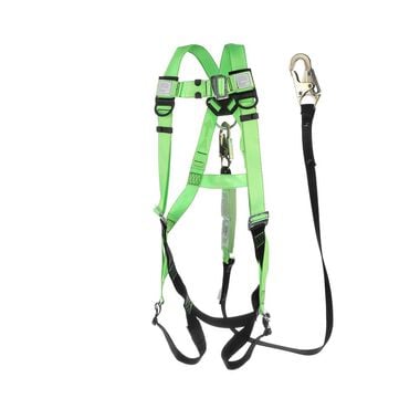 Peakworks Adjustable Full Body Safety Harness 6 Ft. Shock Absorbent Lanyard with Snap Hook Compliance Kit Green Universal Fit