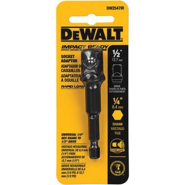 DEWALT Impact Ready 1/4 In. Hex Shank to 1/2 In. Socket Adapter, large image number 0