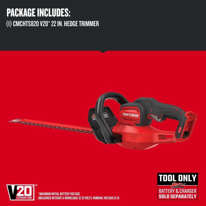 CRAFTSMAN V20* 22 Inch Cordless Hedge Trimmer (Bare Tool), large image number 2