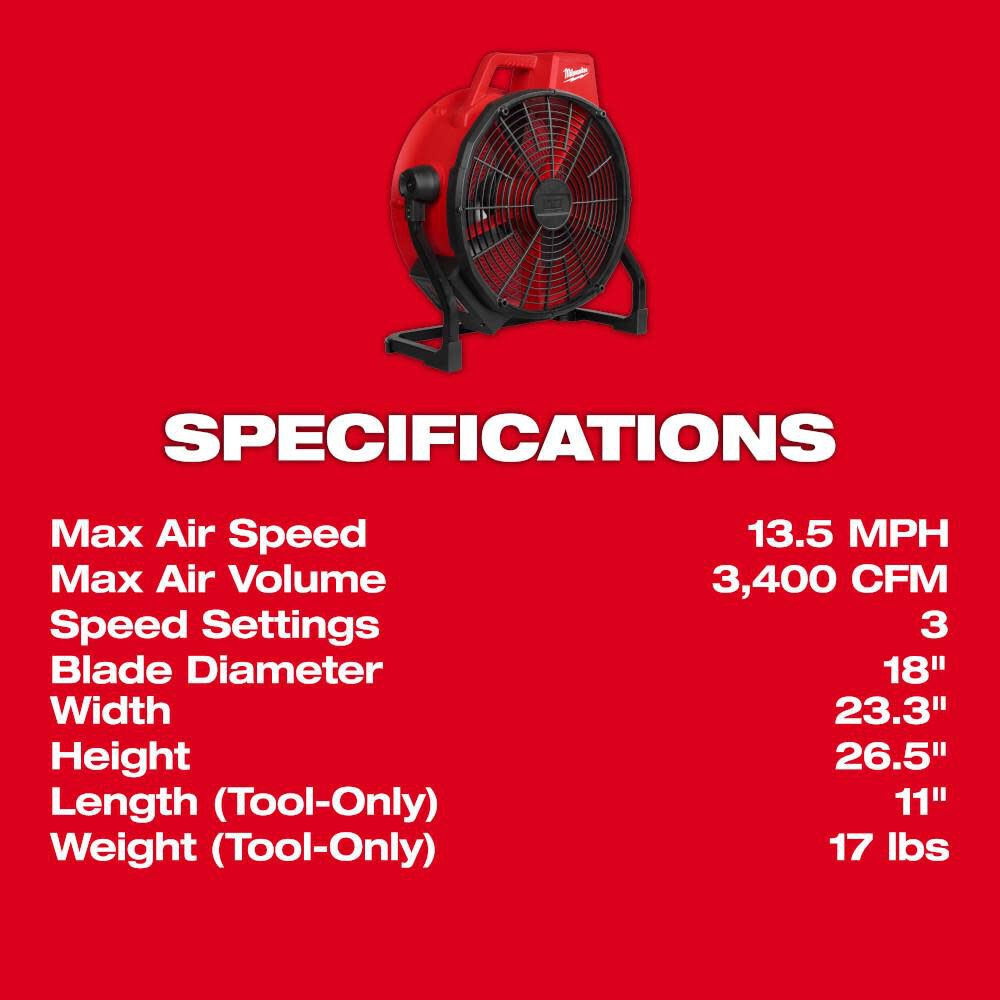 Milwaukee M18 Brushless 18in Fan (Bare Tool), large image number 3