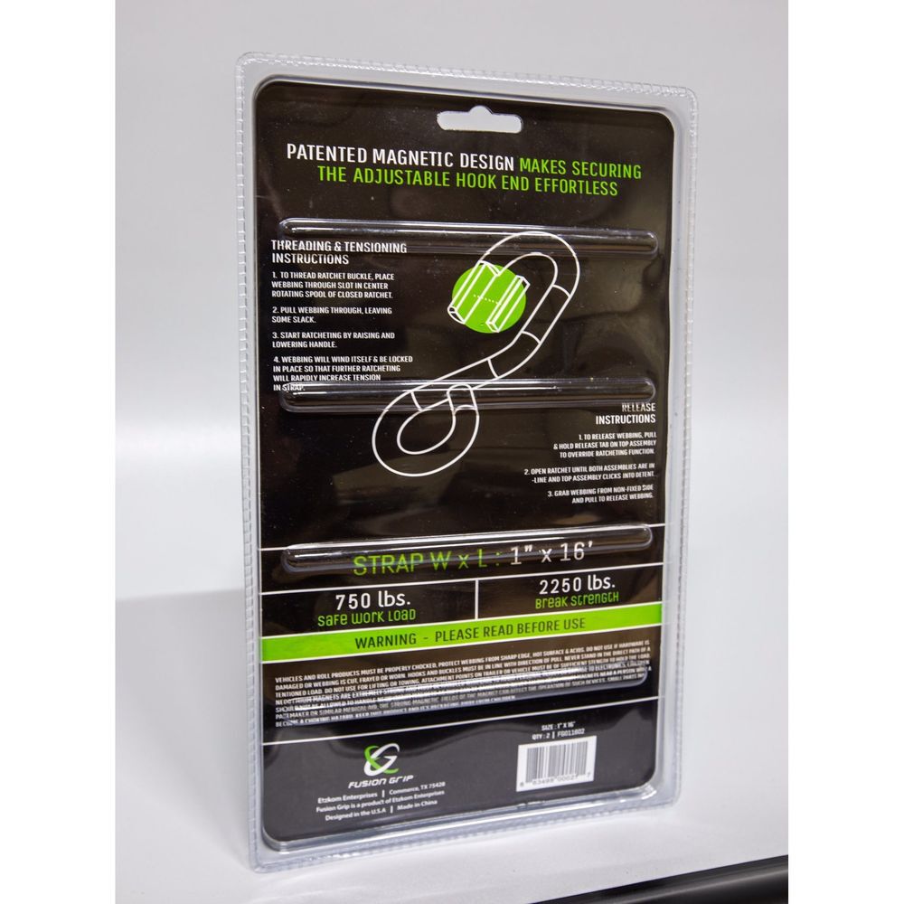 Fusion Grip Ratchet Strap with Magnetic Hook 2pk, 1 Inch x 16ft, large image number 3