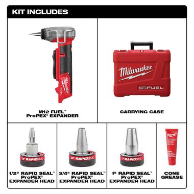 Milwaukee M12 FUEL ProPEX Expander with 1/2inch-1inch RAPID SEAL ProPEX Expander Heads (Bare Tool), large image number 1