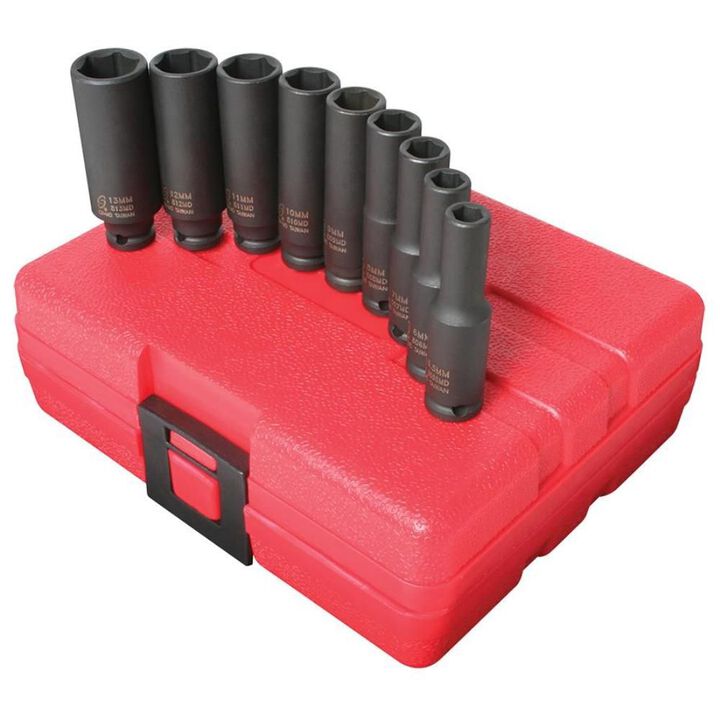 Sunex 1/4 Inch Drive Metric 6 Point Deep Impact Socket Set, 9 Piece, large image number 1