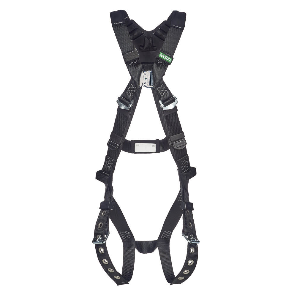 MSA Safety Works V-Form Arc Flash Harness, Back Web Loop, Tongue Buckle Leg Straps, Standard Size - 10252216