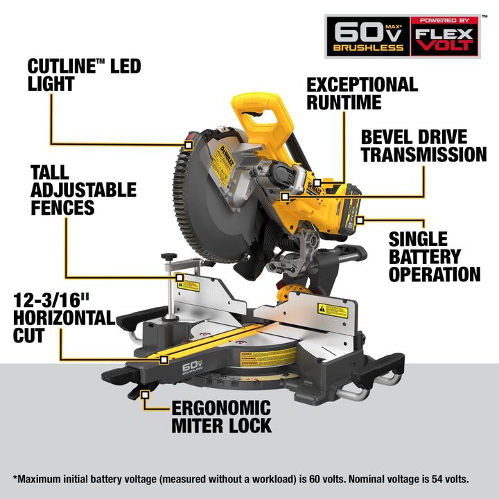 DEWALT FLEXVOLT 12 Inch 60V Sliding Miter Saw Kit and 60V Max 8-1/4 Inch Table Saw (Bare Tool) Bundle, large image number 3