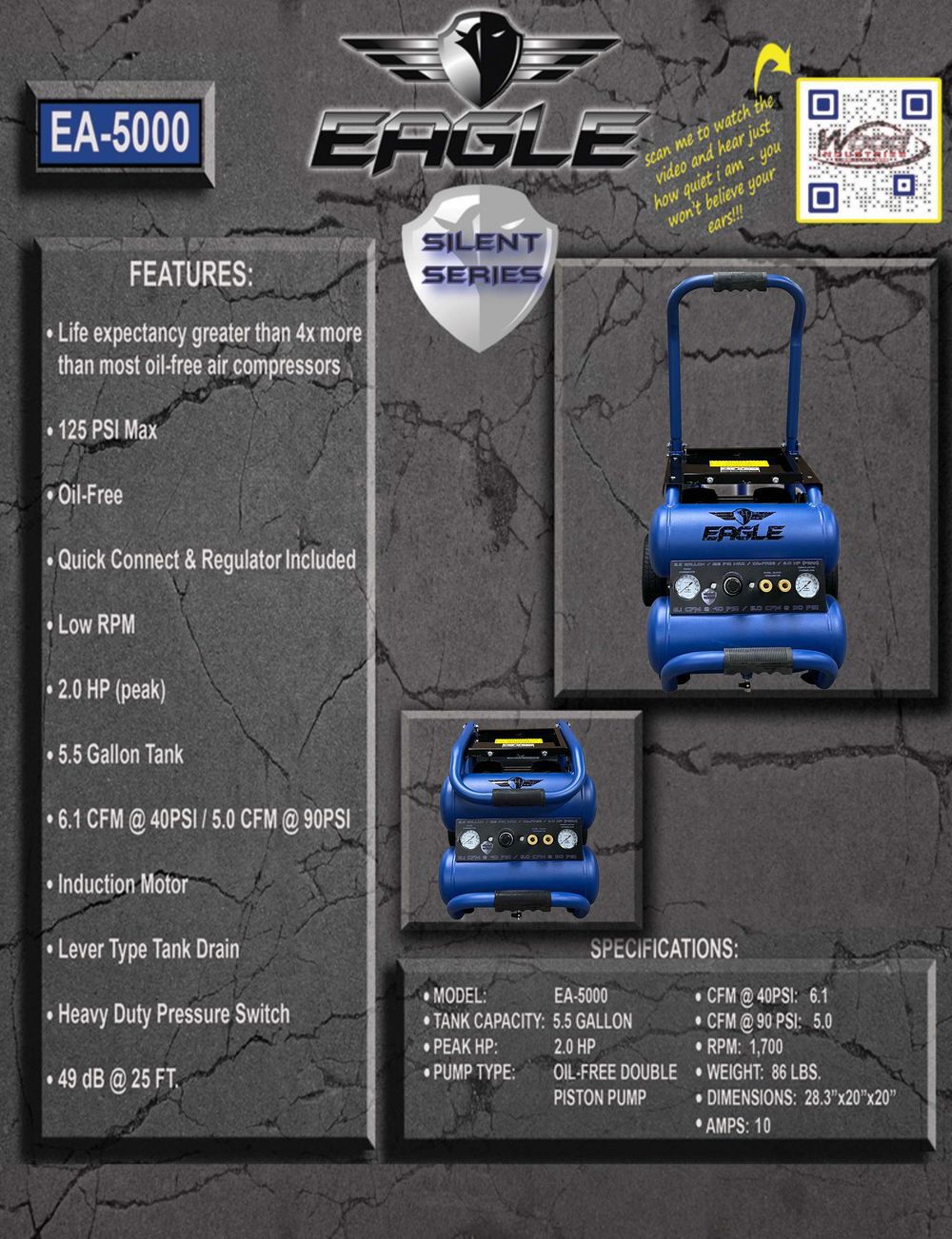 Eagle Compressor Silent Series 5.5 Gallon Electric Air Compressor, large image number 3