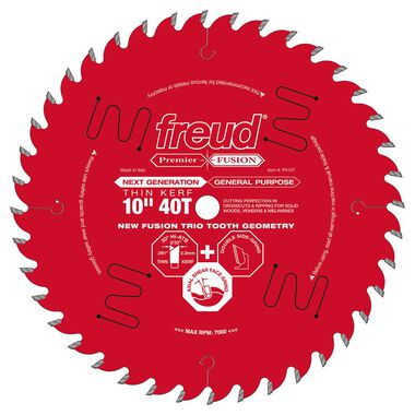 Freud 10 In. x 40T Thin Kerf Next Generation Premier Fusion Crosscut Blade