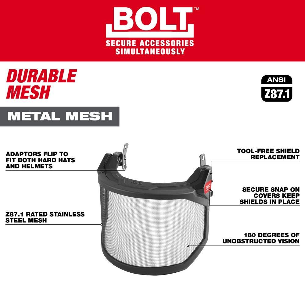 Milwaukee BOLT Full Face Shield Metal Mesh Compatible with Safety Helmets & Hard Hats, large image number 4
