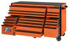 Extreme Tools RX Series 72 Inch W x 30 Inch D 19 Drawer Triple Bank Roller Cabinet 250 lbs Slides Orange with Black Drawer Pulls, small image number 2