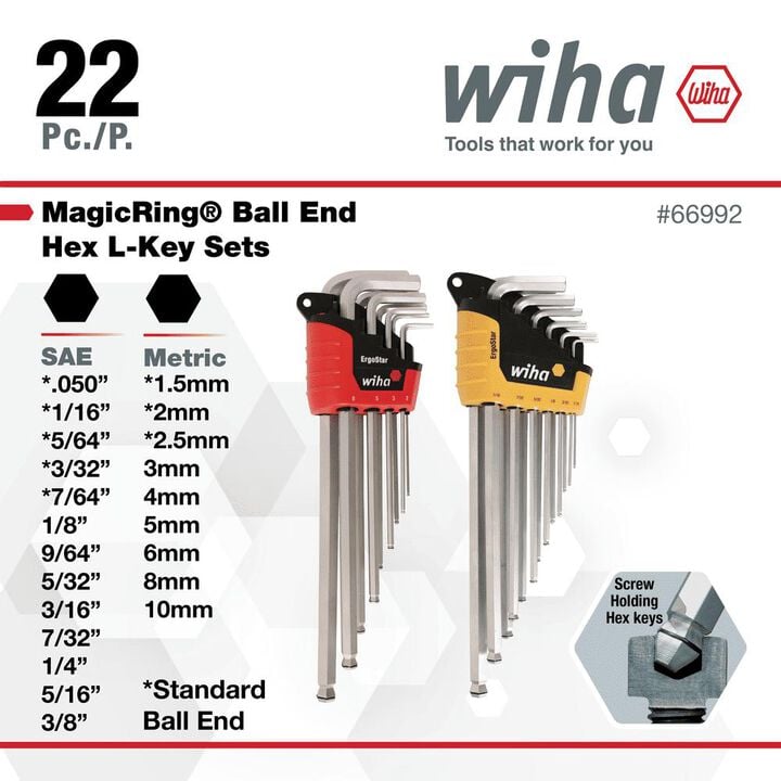 Wiha MagicRing Metric & Inch Ball End Hex L-Key 22 Pc. Set, large image number 2
