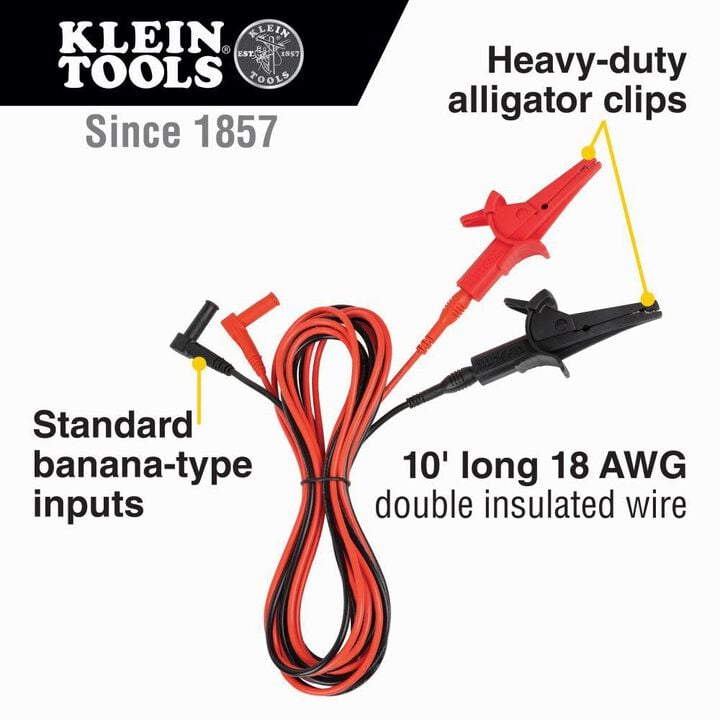 Klein Tools Alligator Clip Test Leads 10 Foot, large image number 1