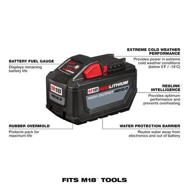 Milwaukee M18 REDLITHIUM HIGH OUTPUT HD 12.0Ah Battery Pack, large image number 2