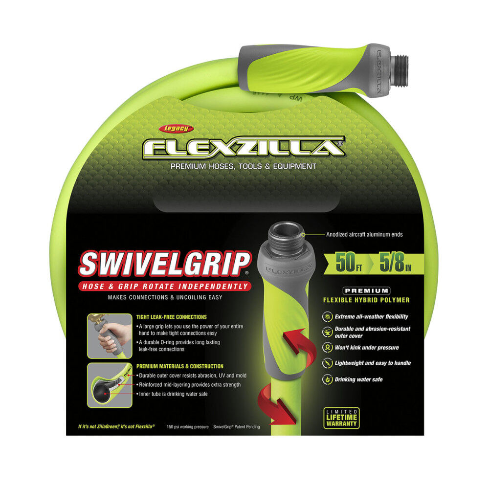 Flexzilla SwivelGrip Garden Hose, 5/8 Inch x 50 Feet, 3/4 Inch - 11 1/2 GHT Fittings, ZillaGreen, large image number 15
