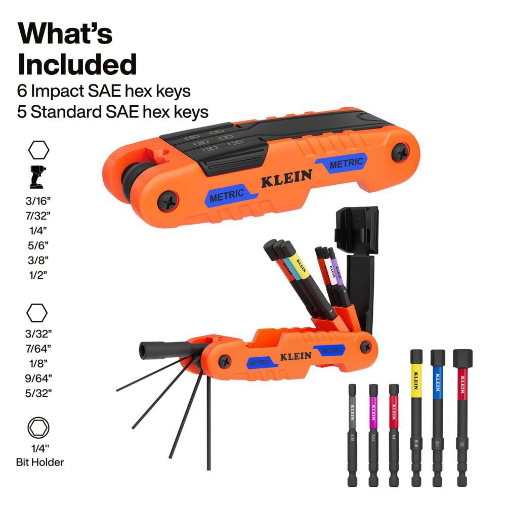 Klein Tools Extended Reach Impact Folding Hex Key Set SAE 12 Pieces, large image number 2