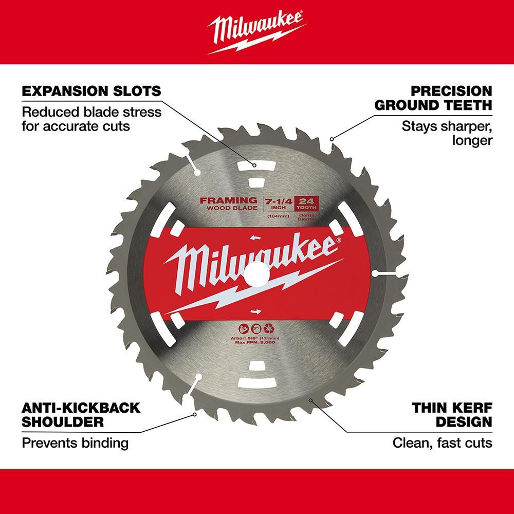 Milwaukee 7-1/4 in. 24T Basic Framer Circular Saw Blade, large image number 4