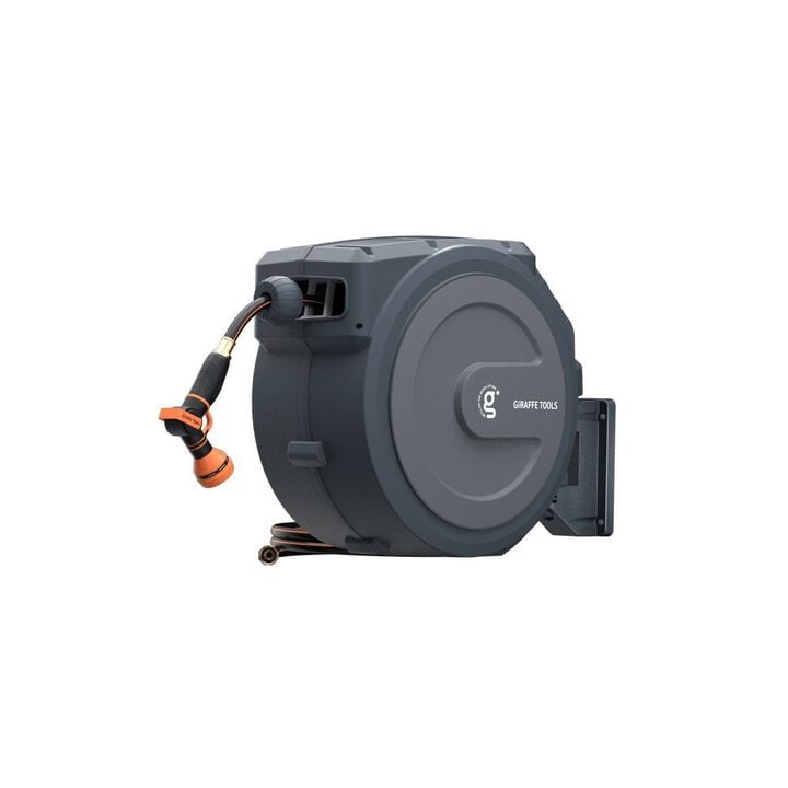 Giraffe Tools 1/2 Inch x 100 Foot Dark Grey Garden Hose Reel with Metal Bracket