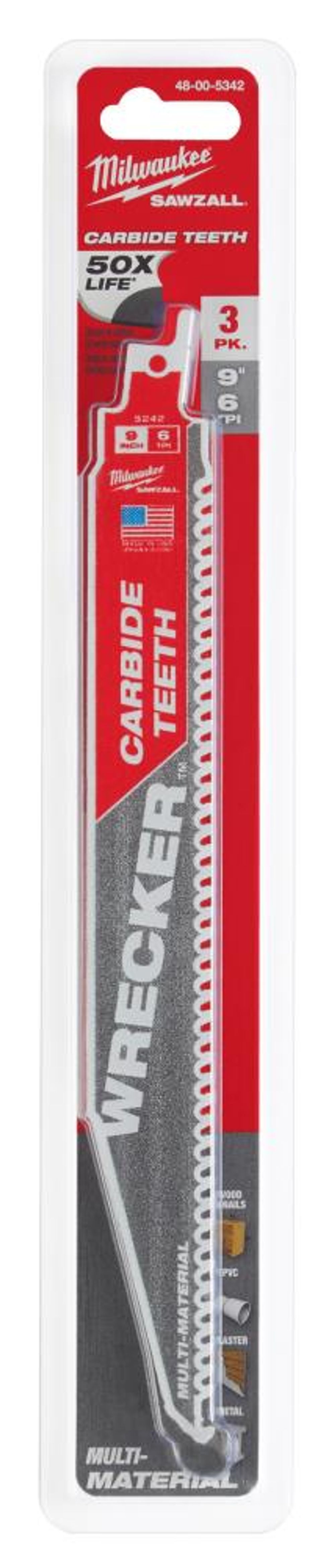 Milwaukee 9inch 6 TPI THE WRECKER with Carbide Teeth SAWZALL Blade 3PK, large image number 14
