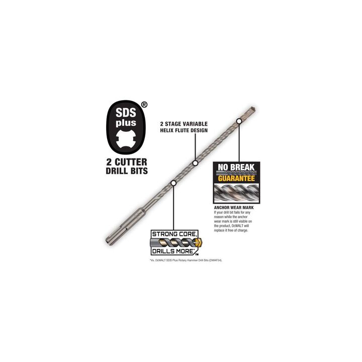 DEWALT 5/8 In. x 6 In. x 8 In. Rock Carbide SDS+ Hammer Bit, large image number 1
