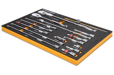GEARWRENCH 1/2, 3/8, 1/4 Inch Ratchet and Drive Tool Set, SAE and Metric Socket Set Bundle with Tray