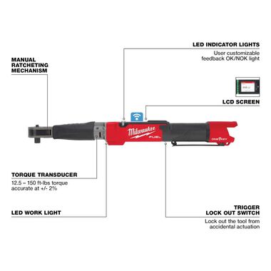 Milwaukee M12 FUEL 1/2inch Digital Torque Wrench with ONE-KEY (Bare Tool), large image number 3