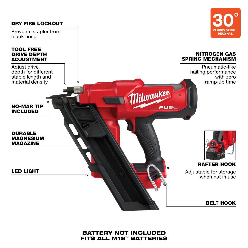 Milwaukee M18 FUEL 30 Degree Framing Nailer Reconditioned (Bare Tool), large image number 9