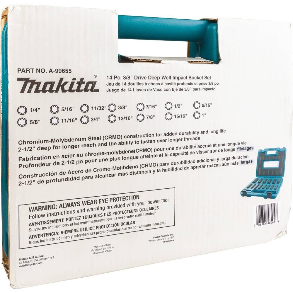 Makita 3/8in Drive Deep Well Impact Socket Set 14pc, large image number 9