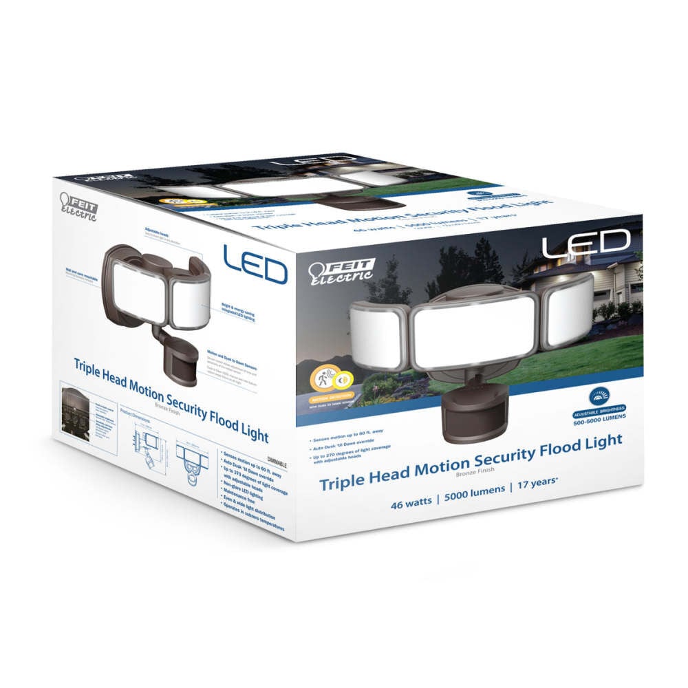 Feit Electric 10-1/2 Inch 46W 5000 Lumens Triple Head Motion LED Floodlight Bronze, large image number 4