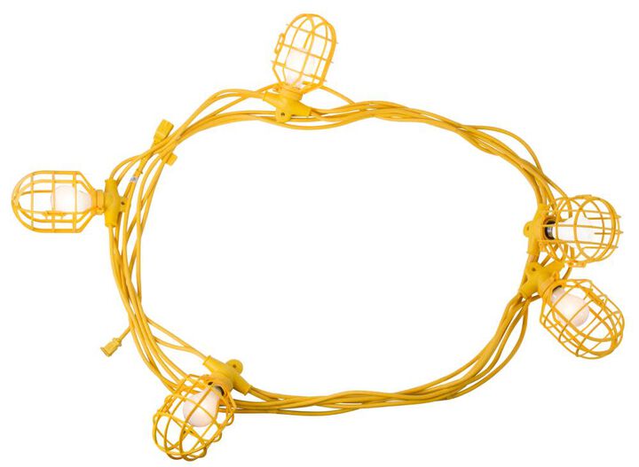 Bergen Industries 50 ft. 14/2 SJTW 5-Cage Temporary Work Light Stringer 15A Male/Female Ends Yellow