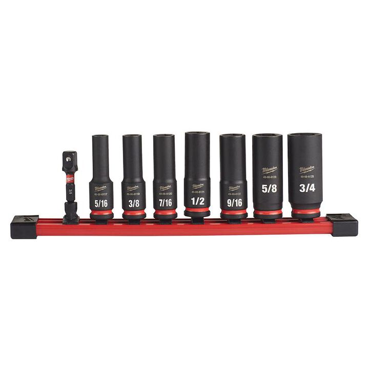 Milwaukee Impact Socket 3/8in Drive SAE Deep 6 Point 8pc