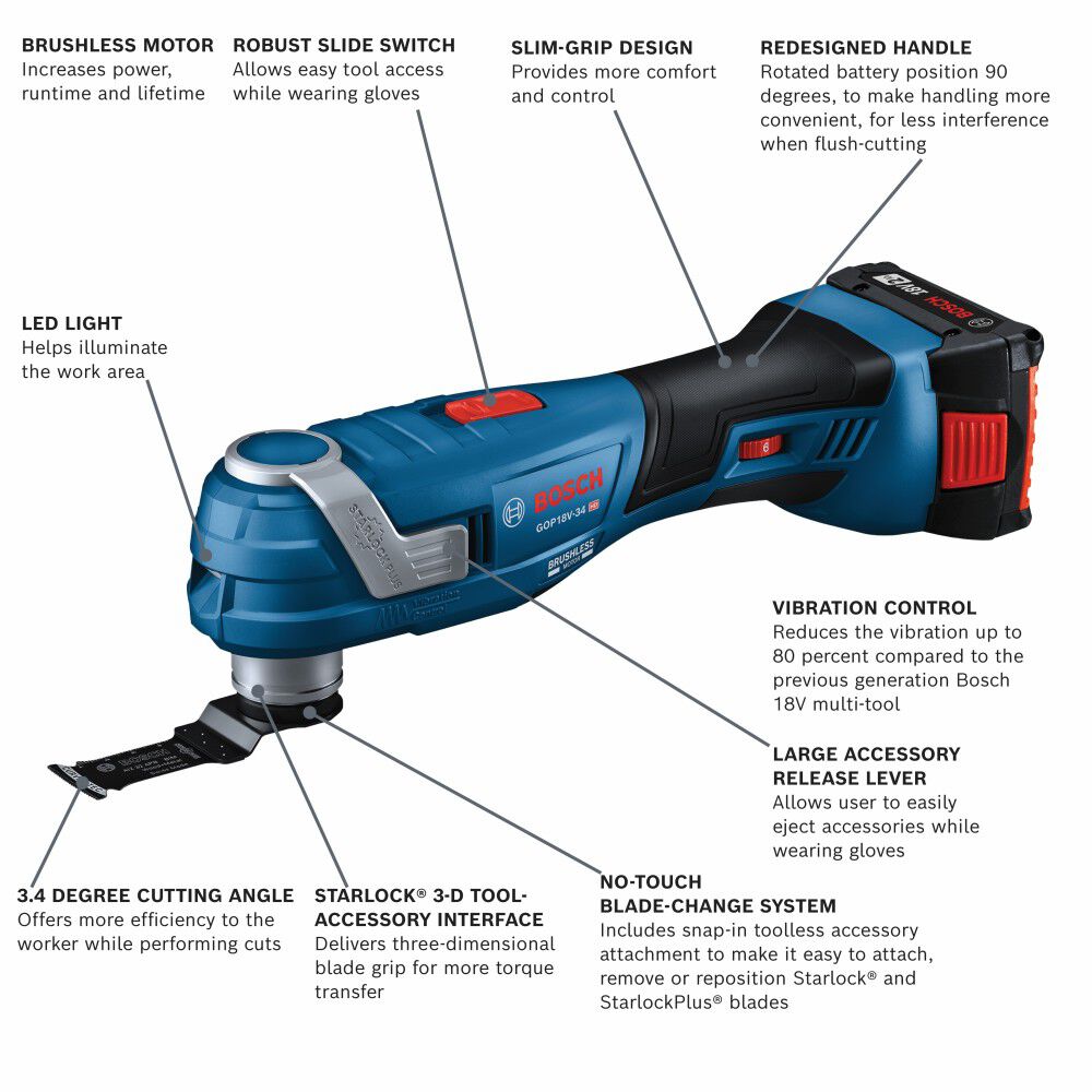 Bosch 18V Brushless StarlockPlus Oscillating Multi-Tool Kit with 2 Ah Standard Power Battery, large image number 2
