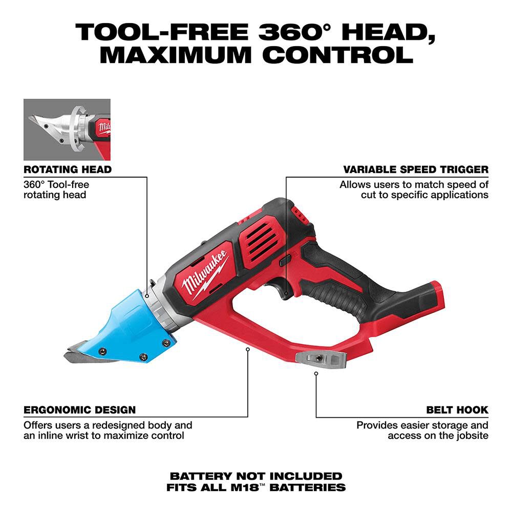 Milwaukee M18 Cordless 14 Gauge Double Cut Shear Bare Tool 2636