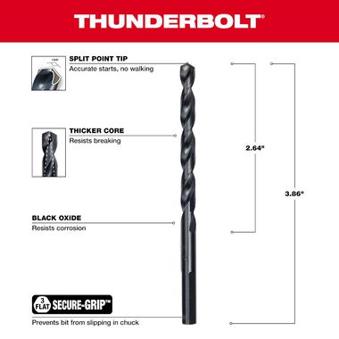 Milwaukee 15/64 in. Thunderbolt Black Oxide Drill Bit, large image number 2