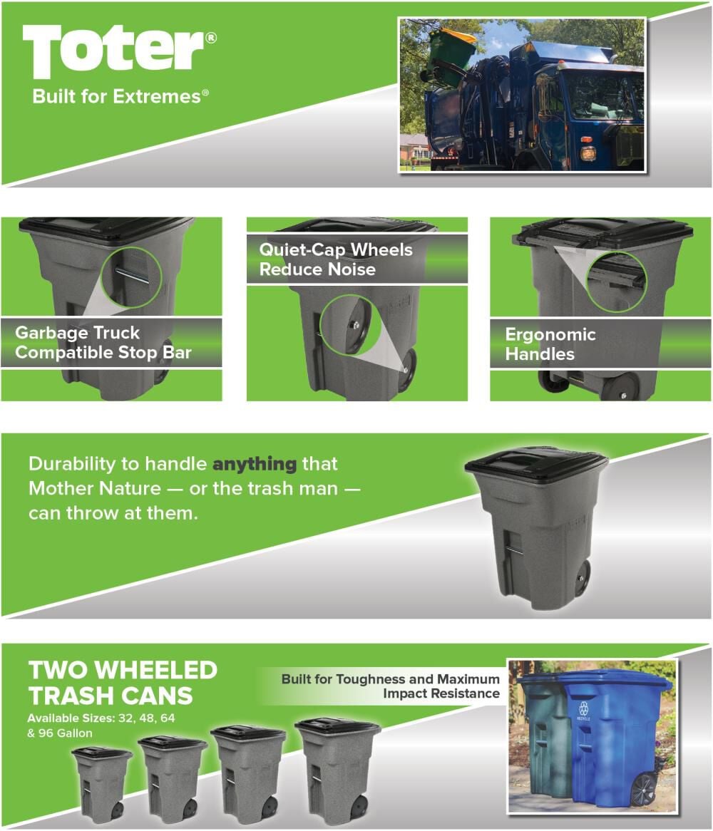 Toter 96 Gallon Trash Can with Smooth Wheels and Lid, large image number 3