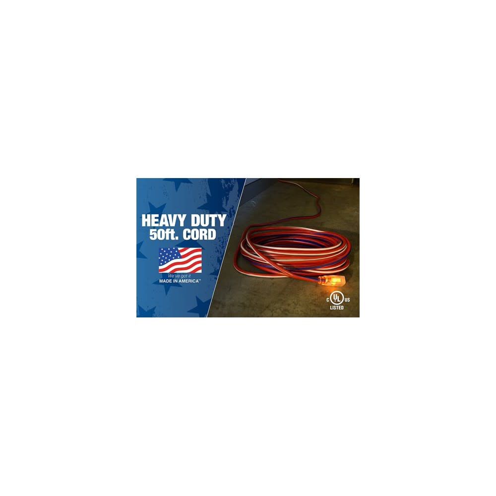 Century Wire Freedom 50 ft 12/3 SJTW Red/White/Blue Lighted Extension Cord, large image number 2