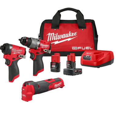 Milwaukee M12 FUEL Drill Driver, Impact Driver & Oscillating Multi-Tool Combo Kit Bundle