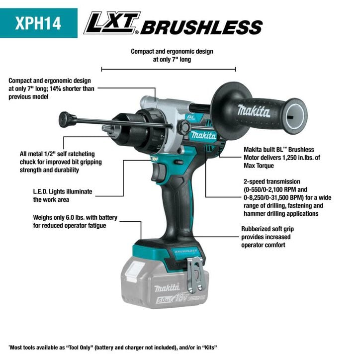 Makita 18V LXT 1/2in Hammer Driver Drill (Bare Tool), large image number 8