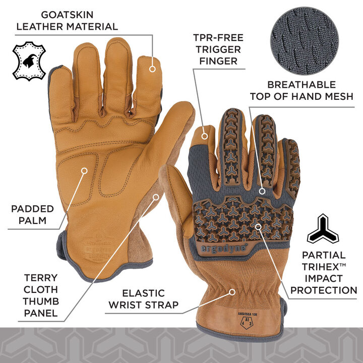 Ergodyne 711 Hybrid Leather Gloves 2XL Brown, large image number 5