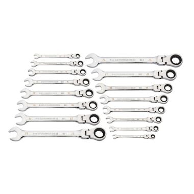 GEARWRENCH 16 Pc 90T 12 Point Flex Head Ratcheting Combination Metric Wrench Set, large image number 1