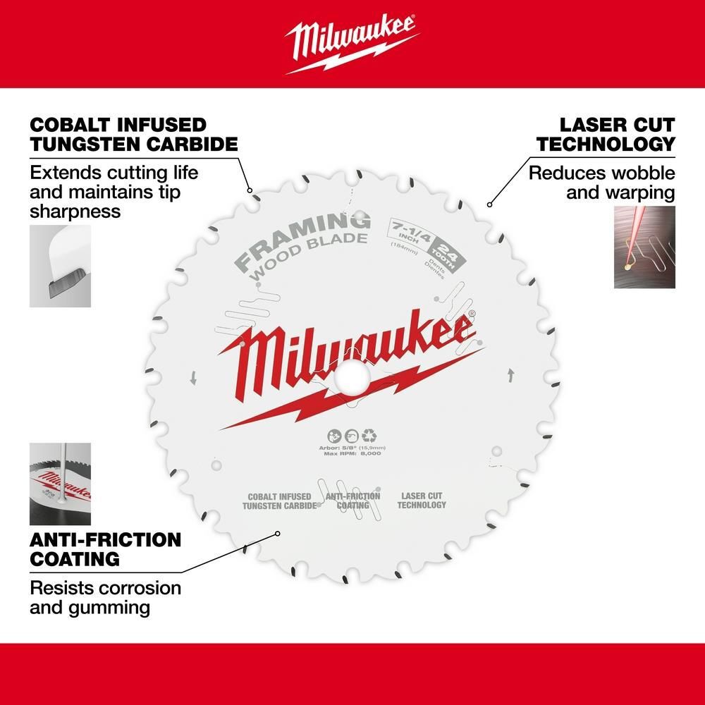 Milwaukee 7-1/4inch 24T Framing Circular Saw Blade 2PK, large image number 3